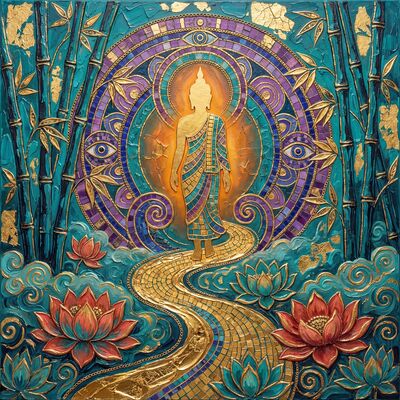 Walking Buddha in Bamboo Canvas Wall Art