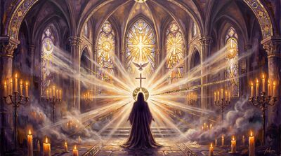 Cathedral Interior Golden Light Canvas Painting