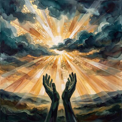 Hands Reaching Toward Divine Light Canvas Painting