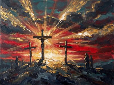 Three Crosses Golgotha Sunset Canvas Painting