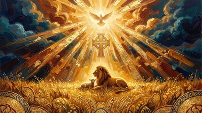 Lion and Lamb Golden Meadow Canvas Painting