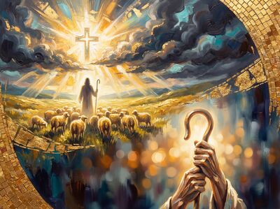Jesus Good Shepherd Golden Meadow Canvas Painting