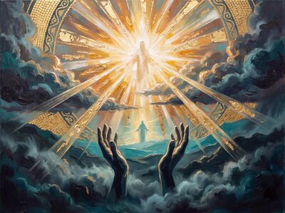 Hands Reaching to Divine Light Canvas Painting