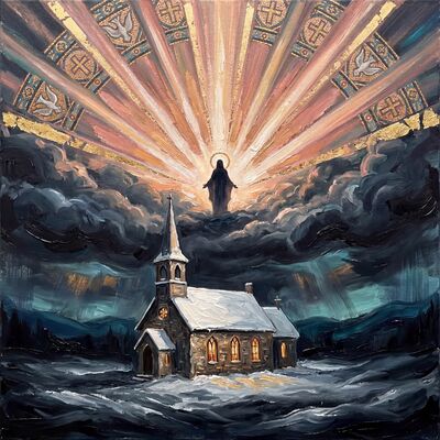 Snow Covered Church Winter Scene Canvas Wall Art