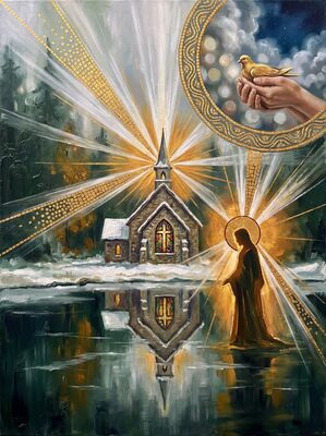Country Church Winter Landscape Canvas Painting