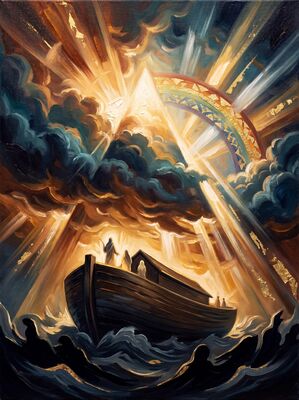 Noah's Ark Rainbow Breaking Through Canvas Painting