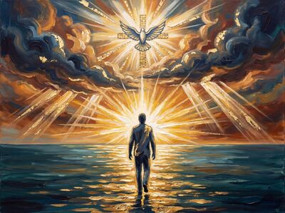 Jesus Walking on Water Ochre Canvas Wall Art