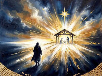 Nativity Scene Amber Light Canvas Wall Art