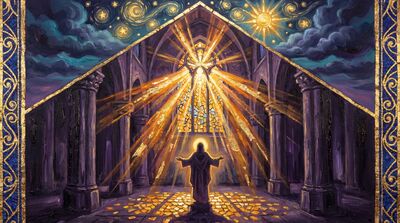 Cathedral Interior Purple Light Canvas Wall Art
