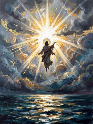 Christ Ascension Silver Clouds Canvas Wall Art