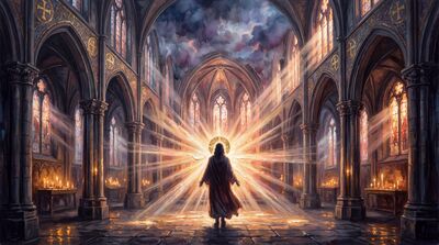 Cathedral Interior Rose Gold Canvas Painting