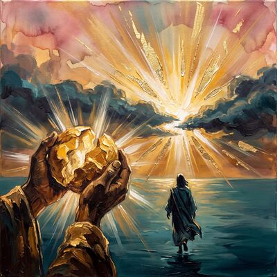 Jesus Walking on Water Teal Canvas Painting