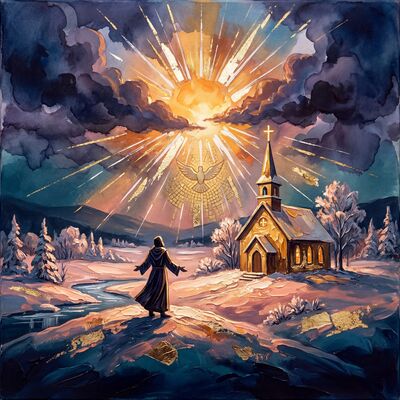Country Church Purple Twilight Winter Canvas Wall Art