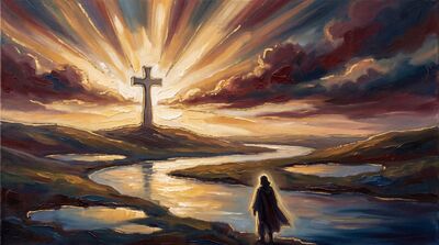 Solitary Cross Burgundy Dawn Canvas Wall Art