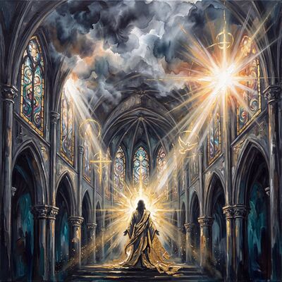 Cathedral Interior Silver Light Canvas Wall Art