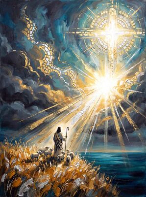 Jesus Good Shepherd Silver Canvas Wall Art