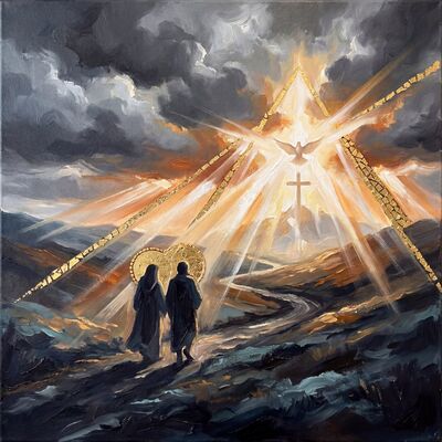 Road to Emmaus Silver Canvas Wall Art