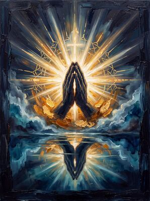 Praying Hands Amber Light Canvas Wall Art