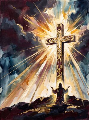 Solitary Cross Burgundy Dawn Canvas Painting