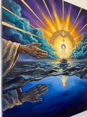 Christ Calming the Storm Purple Canvas Painting