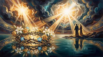 Crown of Thorns Teal Gold Canvas Painting