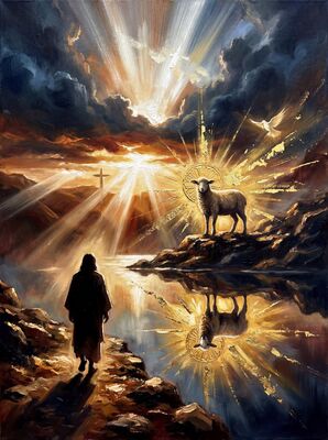 Lamb of God Ochre Halo Canvas Wall Art