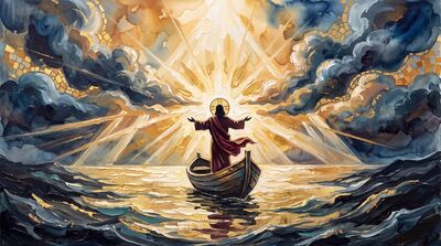 Jesus Calming the Storm Burgundy Canvas Wall Art