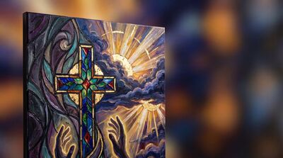 Stained Glass Cross Purple Canvas Painting