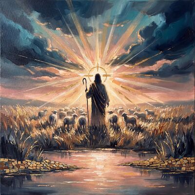 Christ Good Shepherd Rose Gold Canvas Wall Art