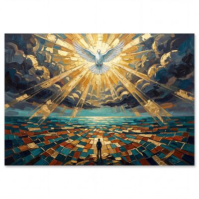 White Dove Ochre Rays Canvas Painting