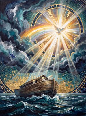 Noah's Ark Silver Storm Rainbow Canvas Wall Art