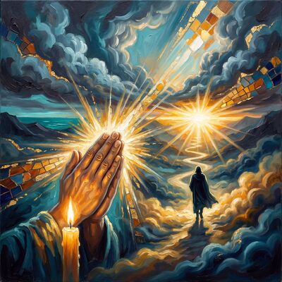 Praying Hands Teal Gold Canvas Wall Art