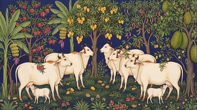 Sacred Cows Fruit Trees Royal Canvas Painting