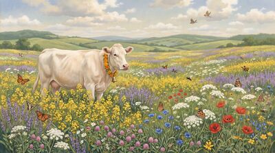 Sacred Cow Wildflower Meadow Canvas Wall Art
