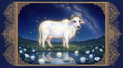 Luminous White Cow Moonlight Canvas Painting