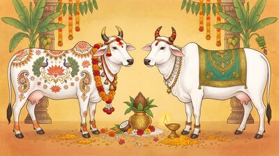 Decorated Sacred Cow Pair Canvas Painting