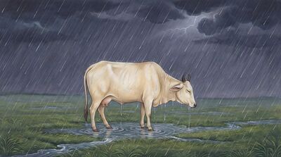 Sacred Cow in Monsoon Rain Canvas Wall Art