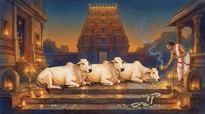 Sacred Cows Temple Steps Dusk Canvas Wall Art