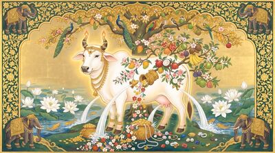 Kamdhenu Divine Wish Cow Glory Canvas Painting