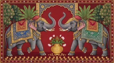 Twin Royal Elephants Symmetry Canvas Wall Art