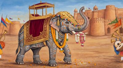 Decorated Festival Elephant Rajasthan Canvas Painting