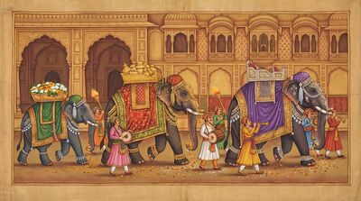 Three Elephants Ceremonial Procession Canvas Wall Art