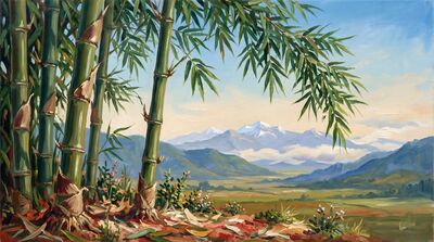 Three Bamboo Mountain Vista Oil Painting Canvas Wall Art