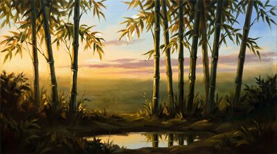Eight Bamboo Golden Afternoon Oil Painting Canvas Wall Art