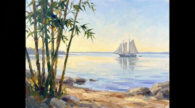 Bamboo Harbor Shore Stillness Canvas Painting