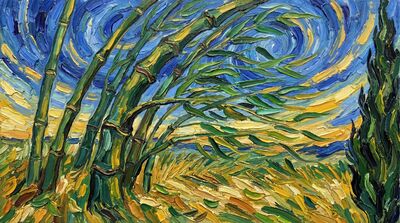 Bamboo Ecstatic Wind Impasto Canvas Painting