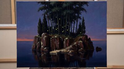 Bamboo Mythic Island Twilight Canvas Painting