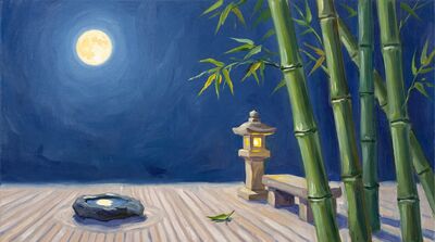 Bamboo Japanese Moon Garden Canvas Wall Art