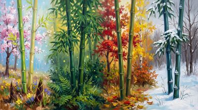 Bamboo Four Seasons Panoramic Canvas Wall Art