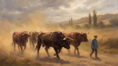 Cattle Drive Country Road Oil Painting Canvas Wall Art
